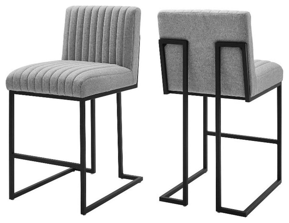 Indulge Channel Tufted Fabric Counter Stools - Set of 2-Light Gray