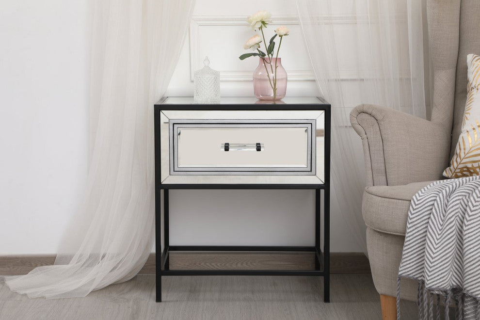 Bailee 21" Mirrored 1-Drawer End Table, Black