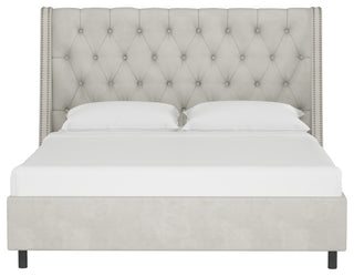 Williams Full Nail Button Wingback Platform Bed, Velvet Light Gray
