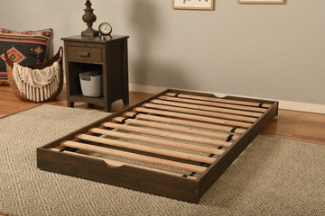 Boho Daybed With Pop Up and Linen Aqua Mattresses, Rustic Walnut