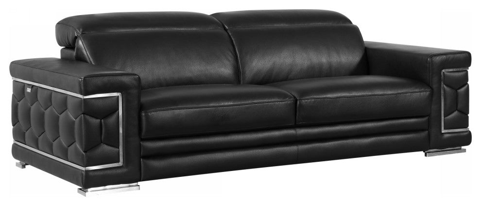114" Sturdy Black Leather Sofa Set