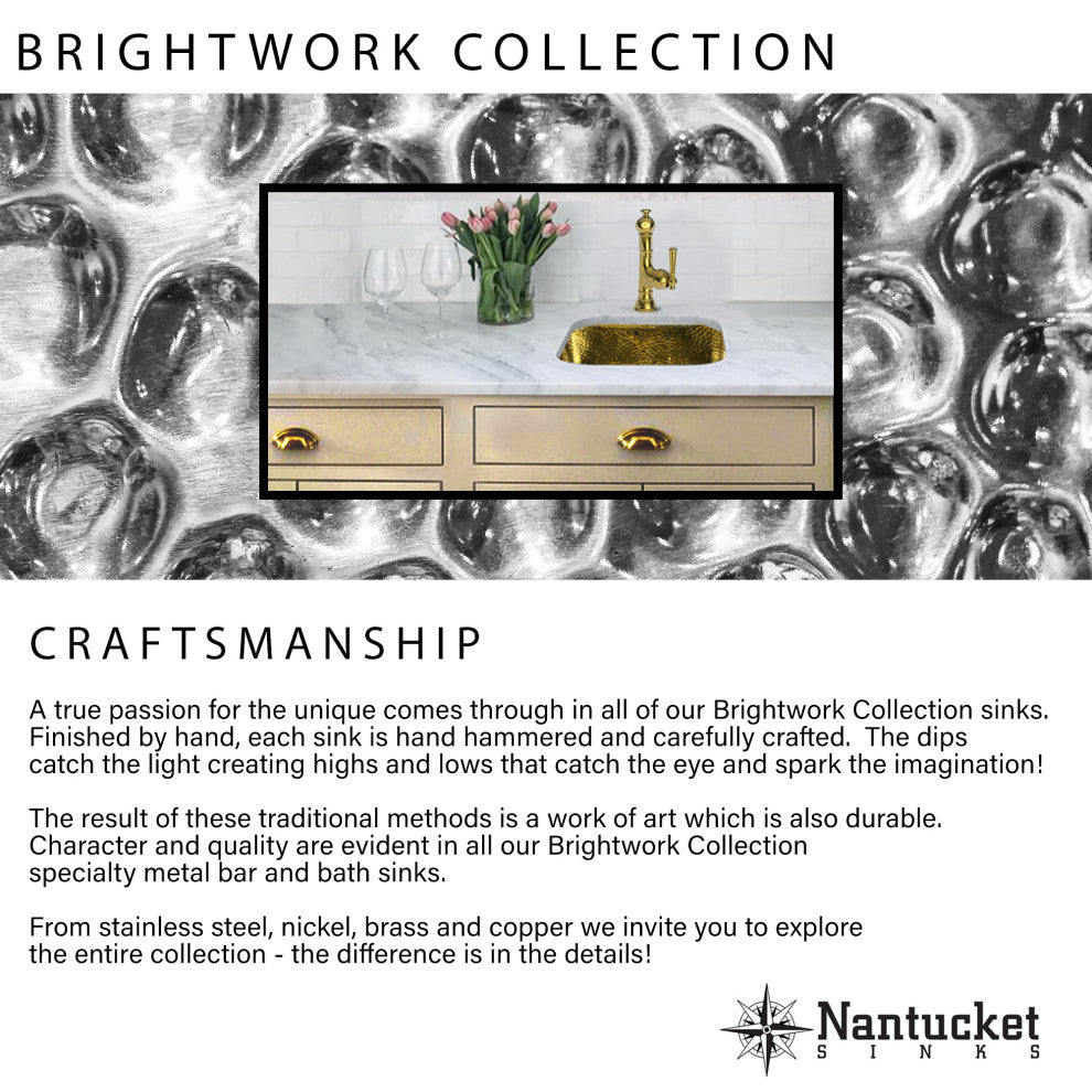 Nantucket Sinks 17.5"x14.5" Rectangle Undermount Bar Sink, Polished Brass