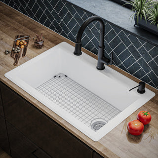 Karran Drop-In Quartz 33" 1-Hole Single Bowl Kitchen Sink Kit, White