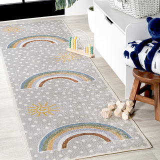 Minha Rainbow Dot Machine-Washable Area Rug, 2 X 8