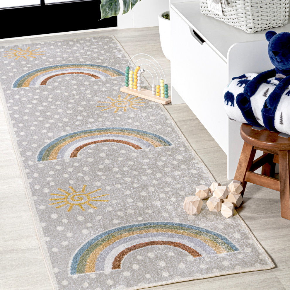 Minha Rainbow Dot Machine-Washable Area Rug, 2 X 8