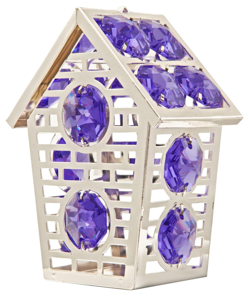 Silver Plated Crystal Studded Bird House Ornament