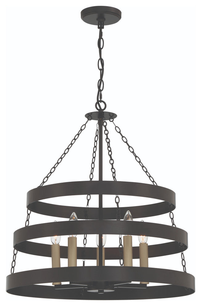 5-Light Candle Style Wagon Wheel Chandelier, Classic Black/Brass Dust