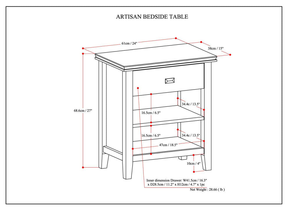 Artisan SOLID WOOD Bedside Table in Rustic Natural Aged Brown