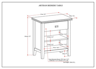 Artisan Solid Wood Bedside Table in Rustic Natural Aged Brown
