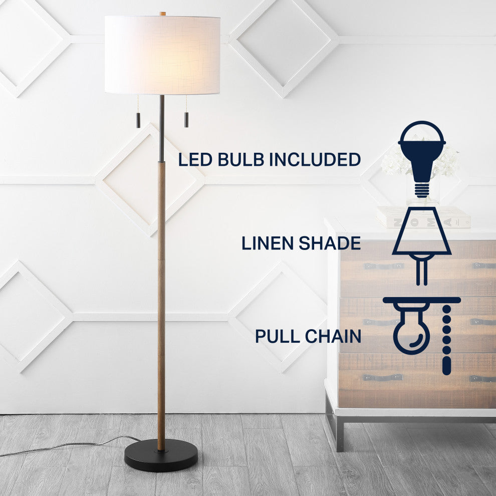 61"Rustic Farmhouse Iron Candlestick Pull Chains LED Floor Lamp Brown Wood/Black