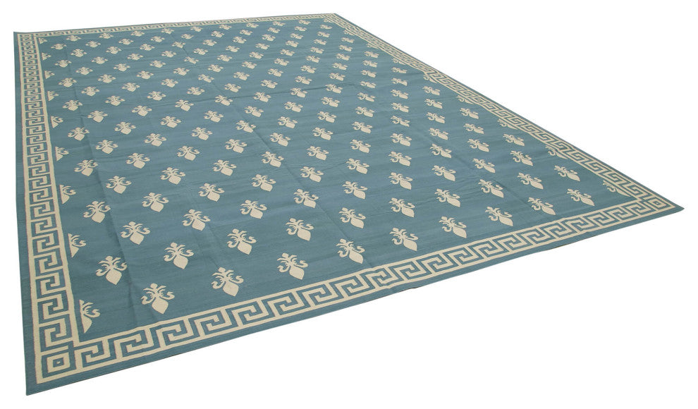 Rug N Carpet - Handmade Wool 10' 2'' x 14' 0'' Geometric Dhurrie Kilim Rug