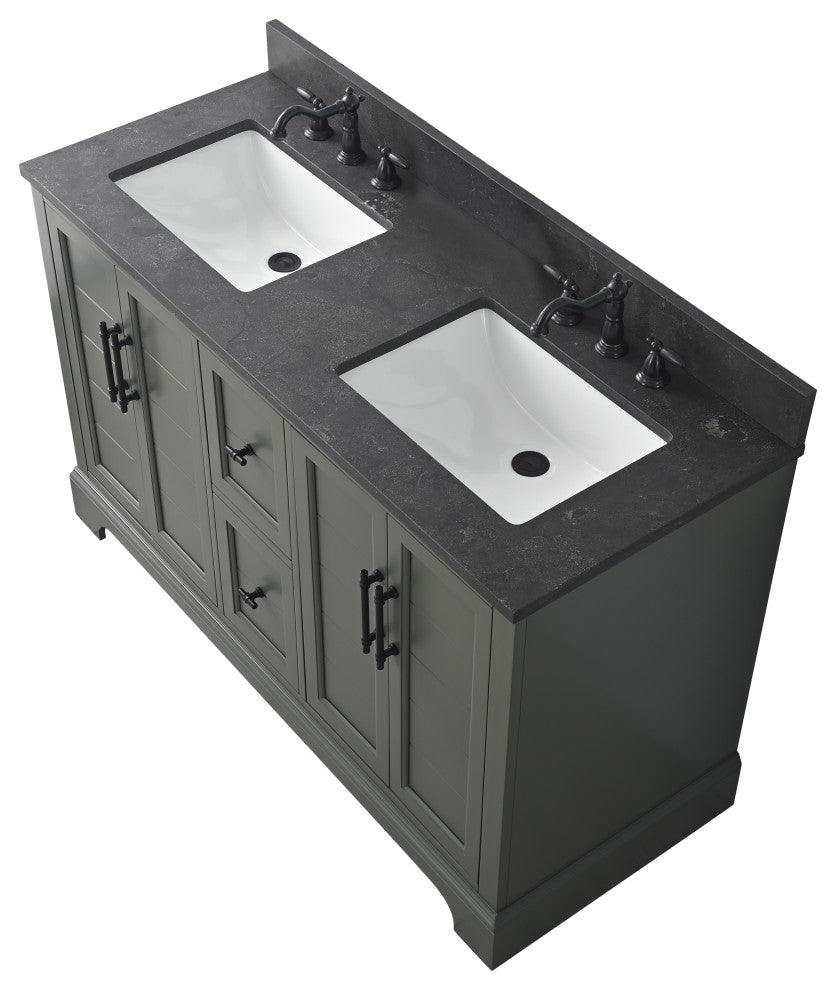Vanity Art Bathroom Vanity With Sink & Top, Vintage Green, 54" (Double Sink), Black Stone