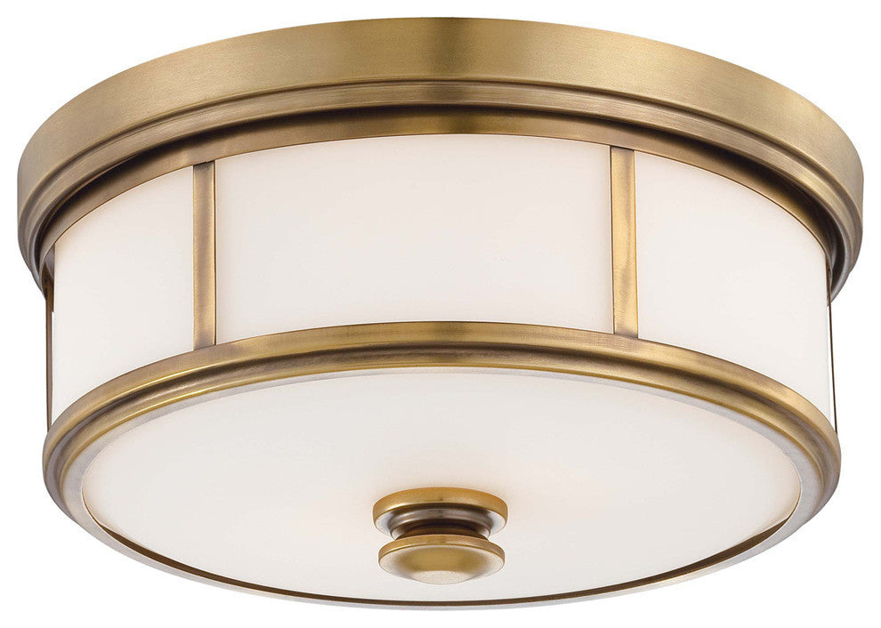 2-Light Flush Mount, Liberty Gold With Etched Opal Glass