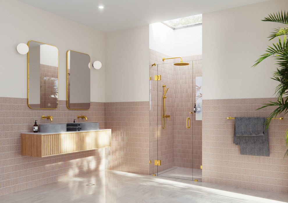 37"Wx78"H Frameless 3 Panel Inline Shower Door, Satin Brass