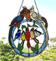 Songbird Tiffany-Glass Featuring Birds Resting On Wire Window Panel 19X25