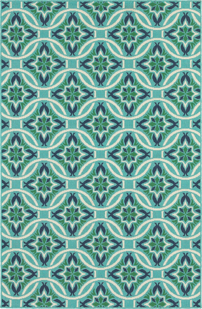 Oriental Weavers Sphinx Meridian 5868L  Outdoor Rug, Blue/Green, 7'10"x7'10" Round