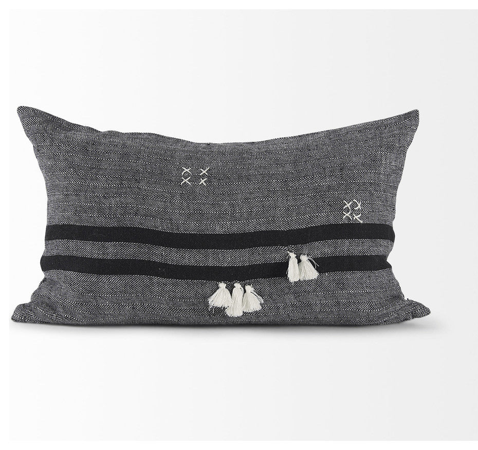 Dark Gray Detailed Lumbar Throw Pillow Cover
