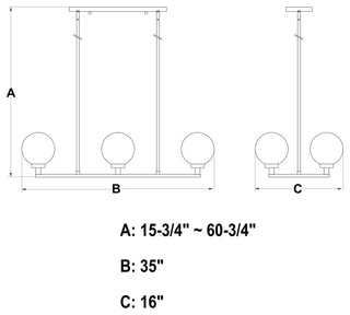 Lander 35" 6 Light Linear Chandelier Matte Black