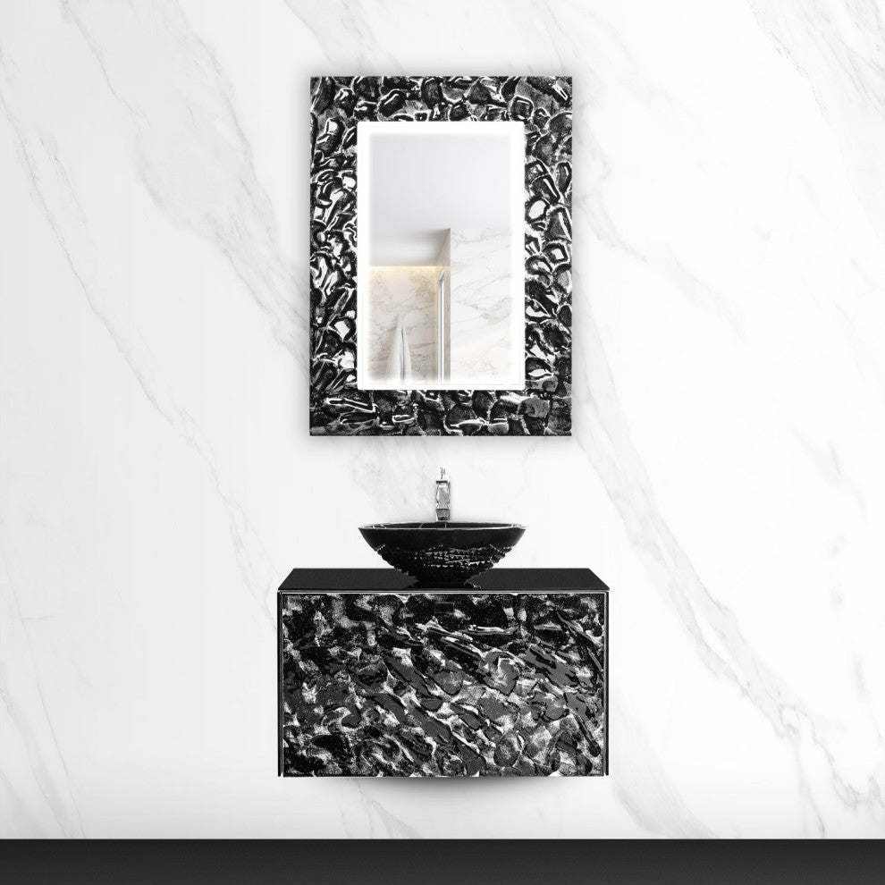 Kara Luxury Murano Glass Single Bathroom Vanity 32", Black