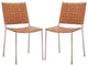 Set of 2 Armless Dining Chair, Metal Base With Woven Leather Upholstered Seat