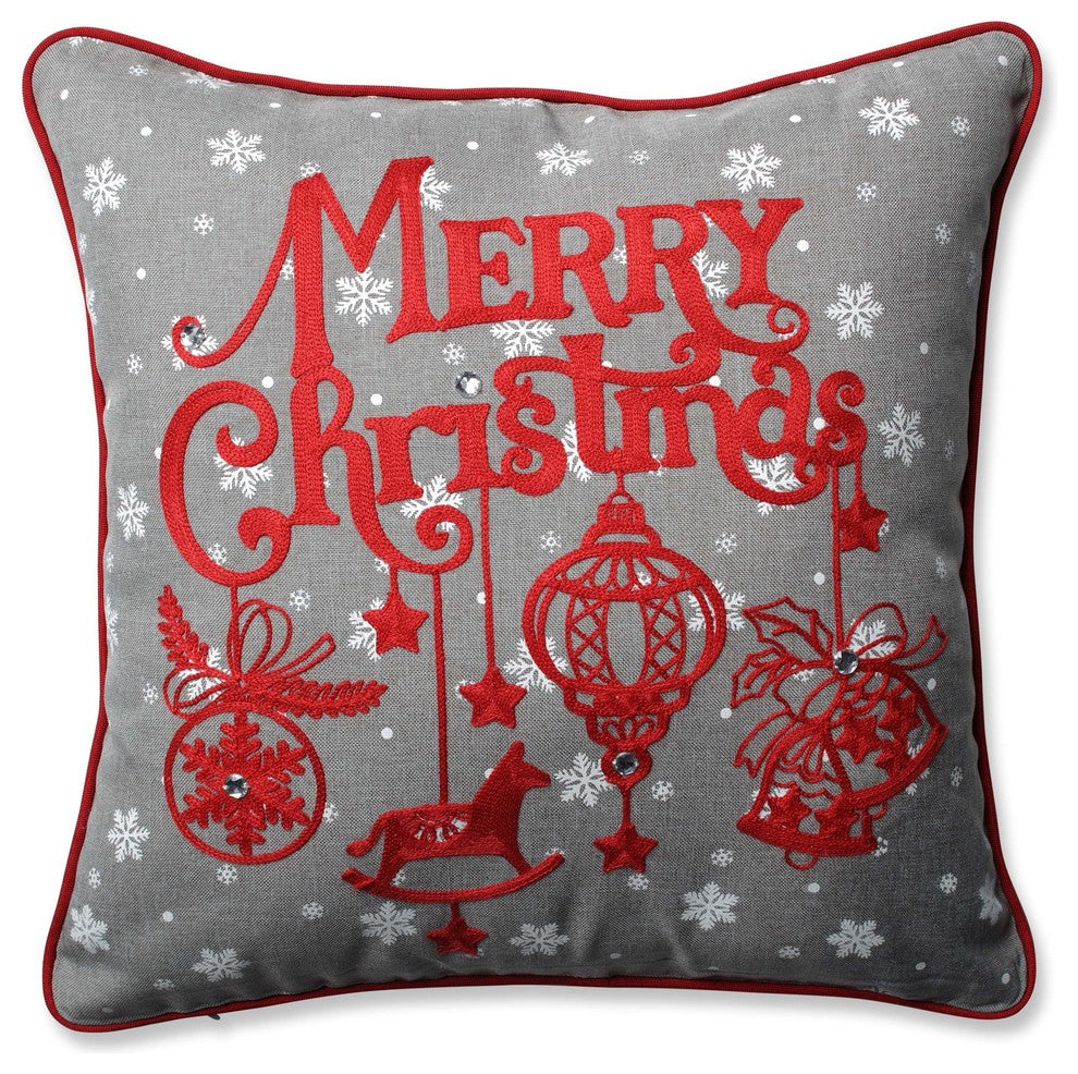 Pillow Perfect Ornamental Christmas Gray, Red, Throw Pillow, 16.5"