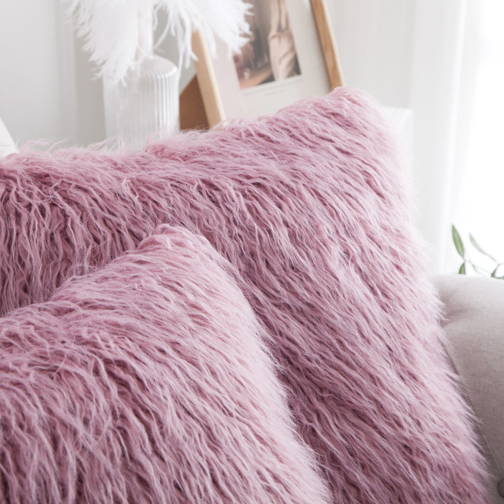 Mongolian Faux Fur Pillow Shell Set, Lilas, 20"x20"