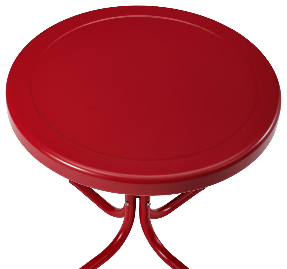 Crosley Furniture Retro Metal Patio End Table in Dark Red Gloss