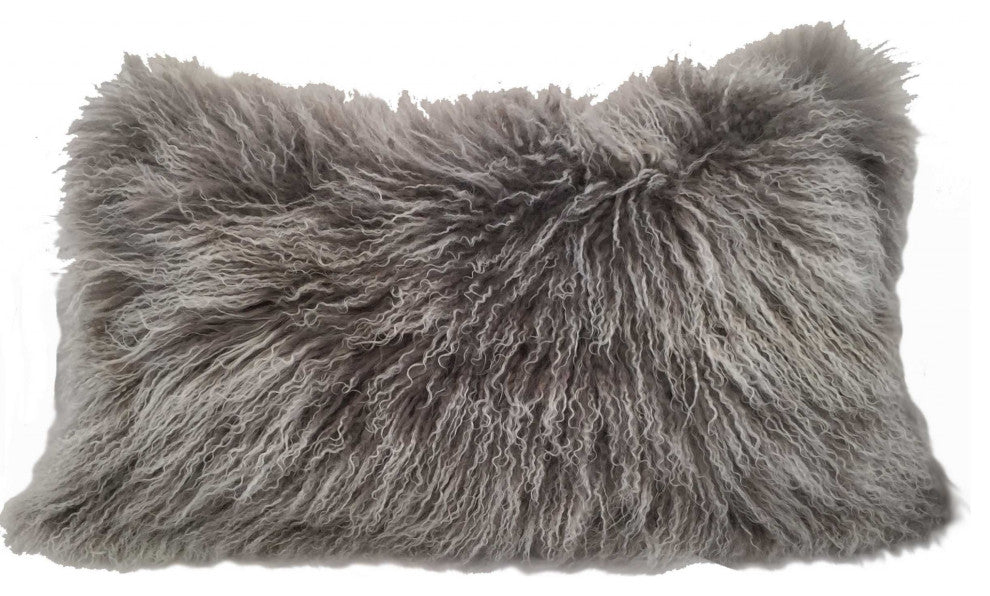 HomeRoots 17" Grey Genuine Tibetan Lamb Fur Pillow With Microsuede Backing