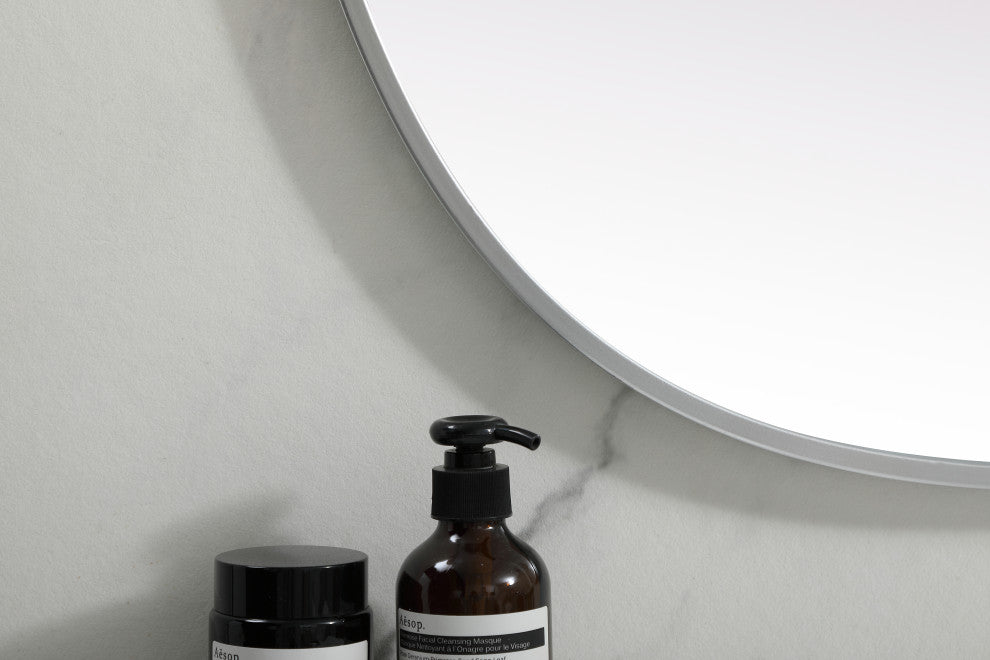 Metal Frame Oval Mirror 27X36 Inch, Silver