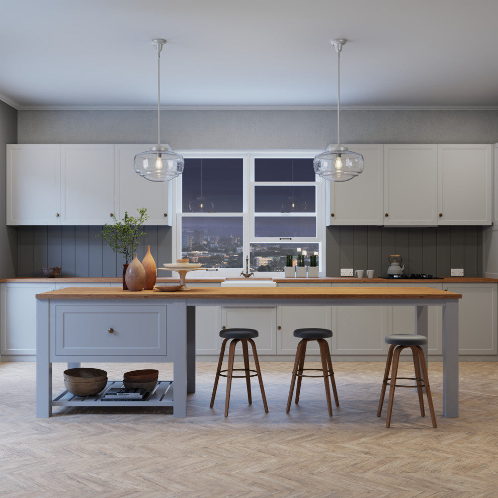 Hunter 16" Saddle Creek Brushed Nickel 1-Light Seeded Glass Pendant Fixture