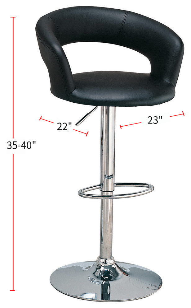 Faux Leather Adjustable Height Bar Stool, Chrome and Black