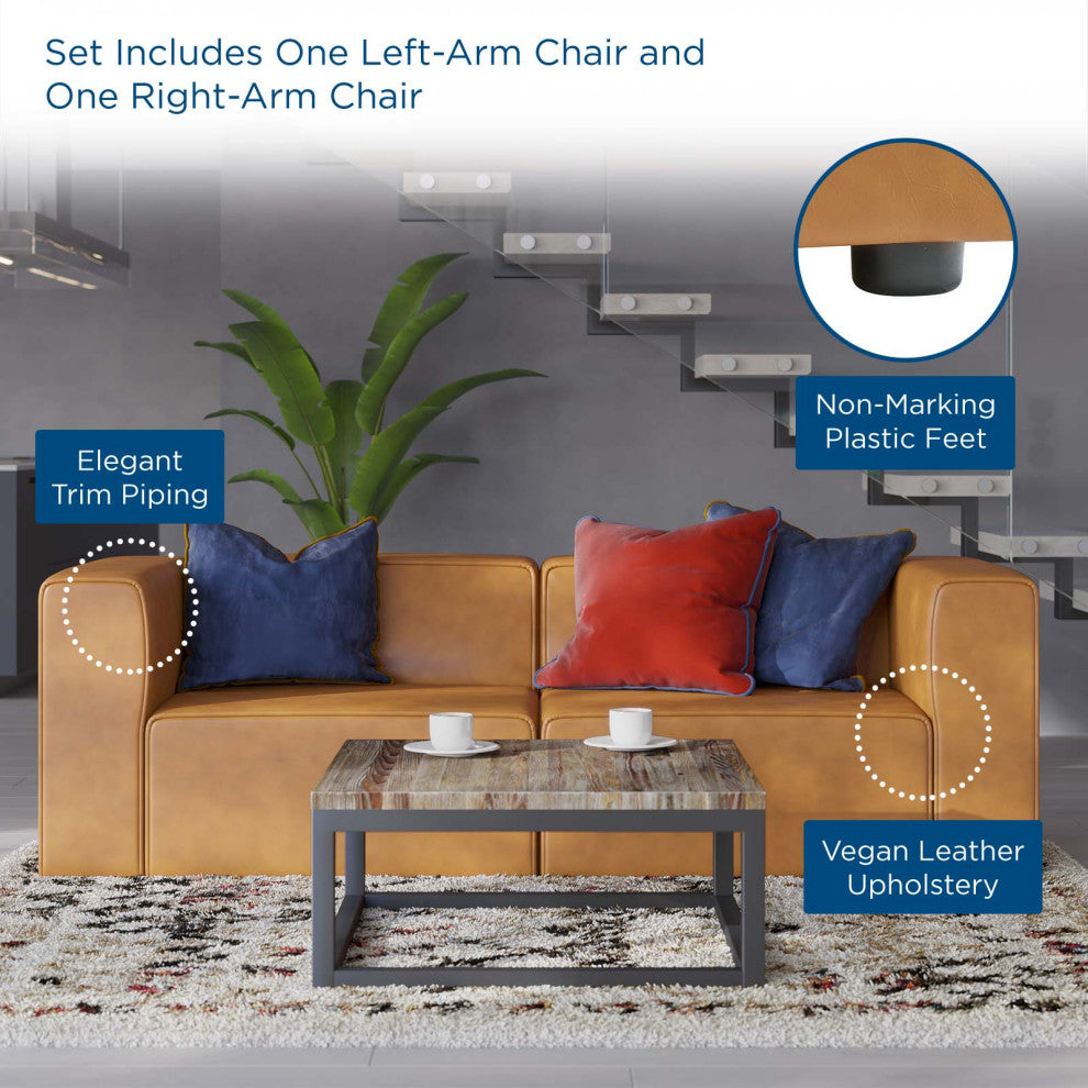 Mingle Vegan Leather 2-Piece Sectional Sofa Loveseat-Tan