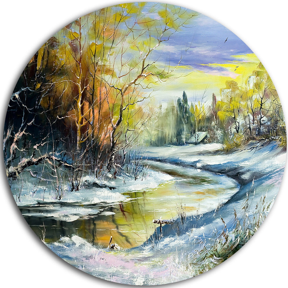 River In The Spring Woods, Landscape Round Wall Art, 36"