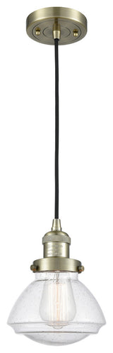 Olean 1-Light Mini Pendant, Antique Brass, Seedy