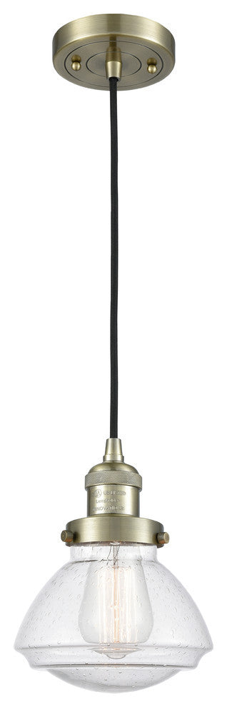 Olean 1-Light Mini Pendant, Antique Brass, Seedy