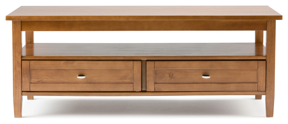 Warm Shaker Solid Wood 48 Inch Wide Rectangle Coffee Table In Light Golden Brown