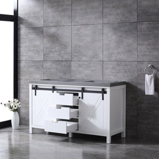 Marsyas 60" White Double Vanity, Gray Quartz Top, White Sinks, No Mirror