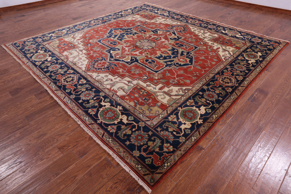 10' Square Heriz Serapi Hand Knotted Wool Rug - Q16002