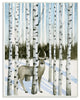 Deer In Snow & Birch Trees Watercolor Oversized Wall Plaque Art, 13"x19"