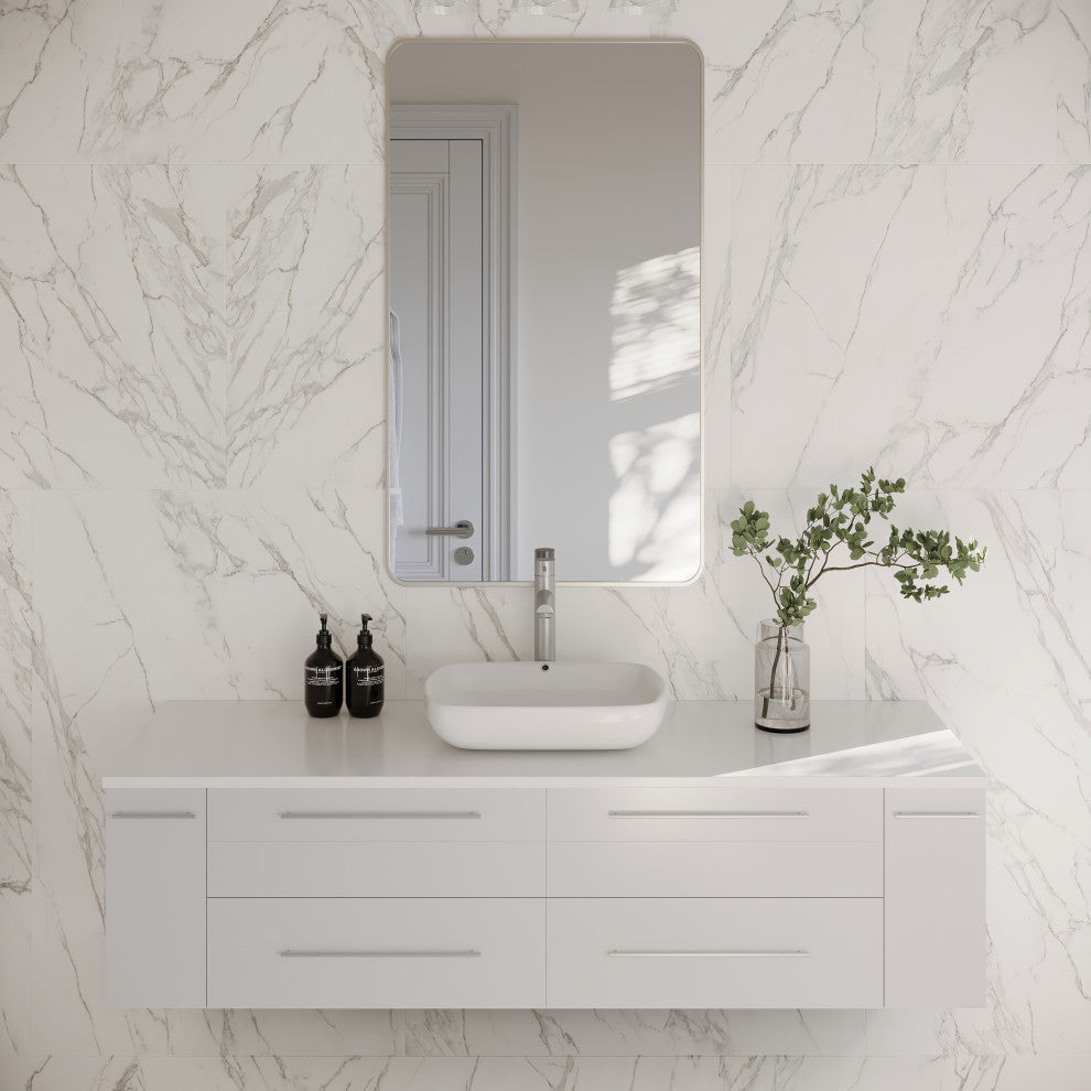 Lucera Wall Mount Vessel Sink Bathroom Cabinet, White, 60"