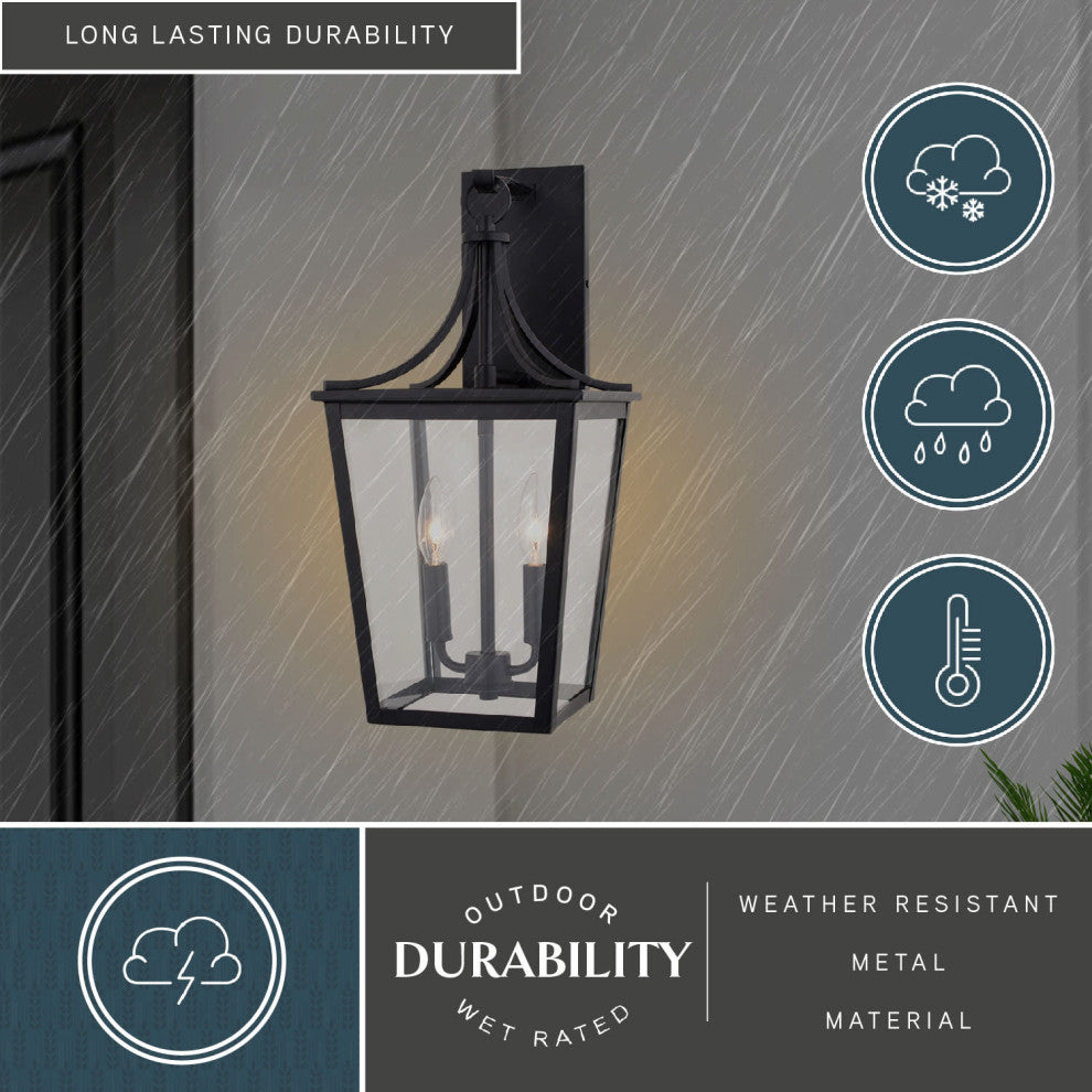 Cottage Grove 1-Light Matte Black Transitional Outdoor Wall Lantern Clear Glass, 9"wx19"hx9.75"d