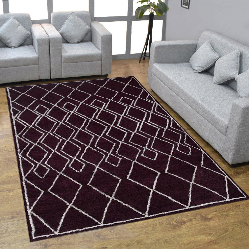 Hand Knotted Silk Area Rug Geometric Brown Beige