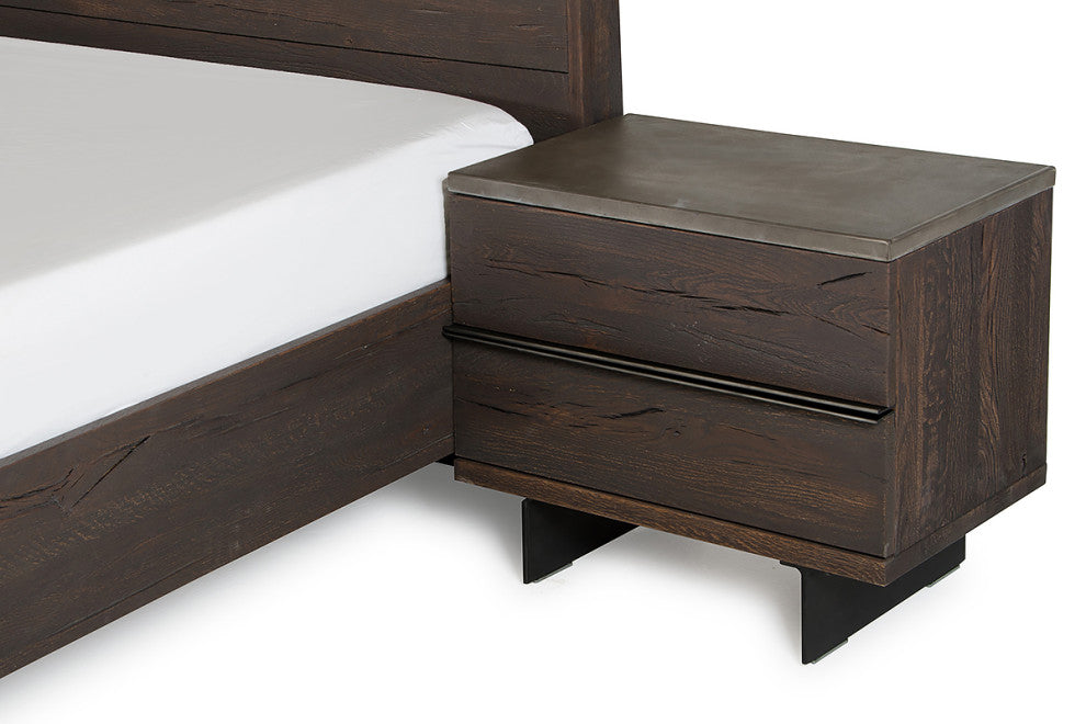 HomeRoots 20" Dark Aged Oak Wood and Metal Nightstand