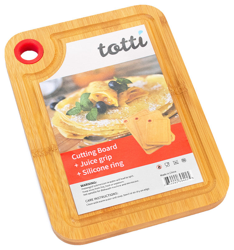 Eviva Small Bamboo Cutting Board With Juice Groove and Silicone Ring