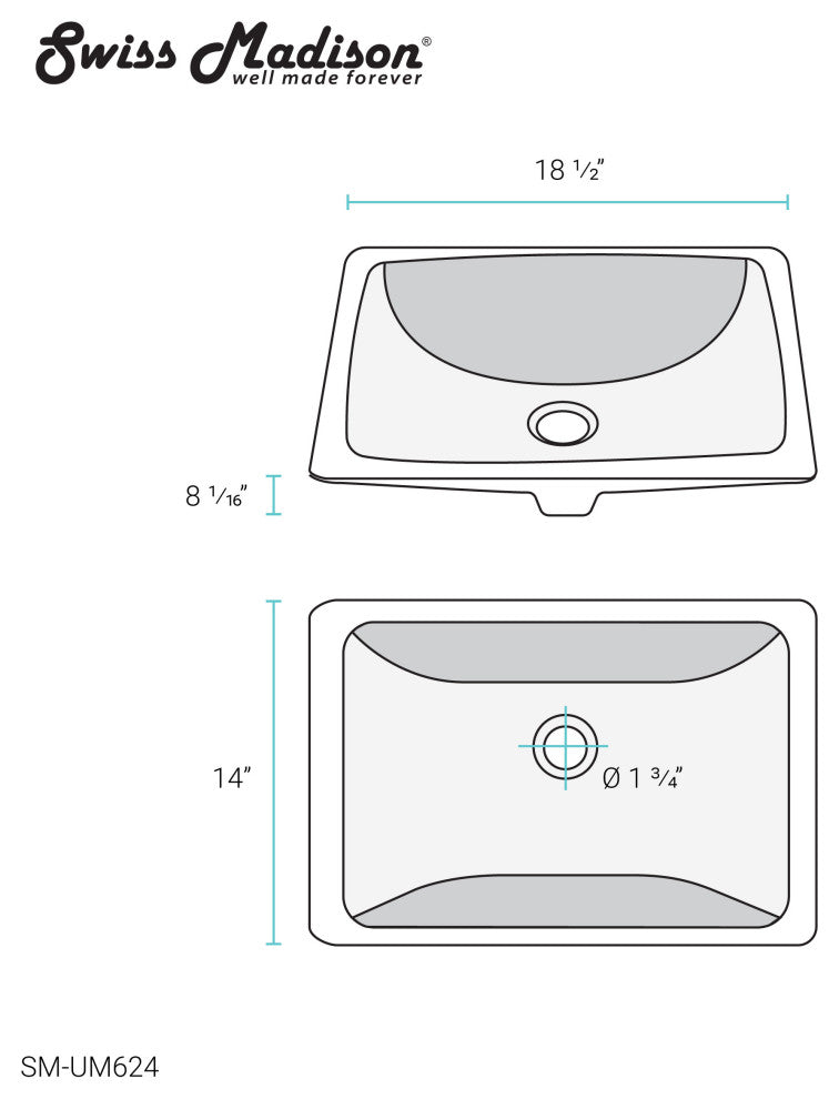 Plaisir 18" Rectangular Under-Mount Bathroom Sink