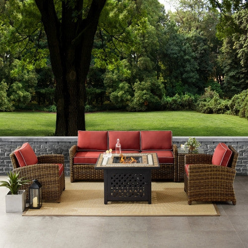 Bradenton 5-Piece Outdoor Wicker Sofa Set and Fire Table, Sangria