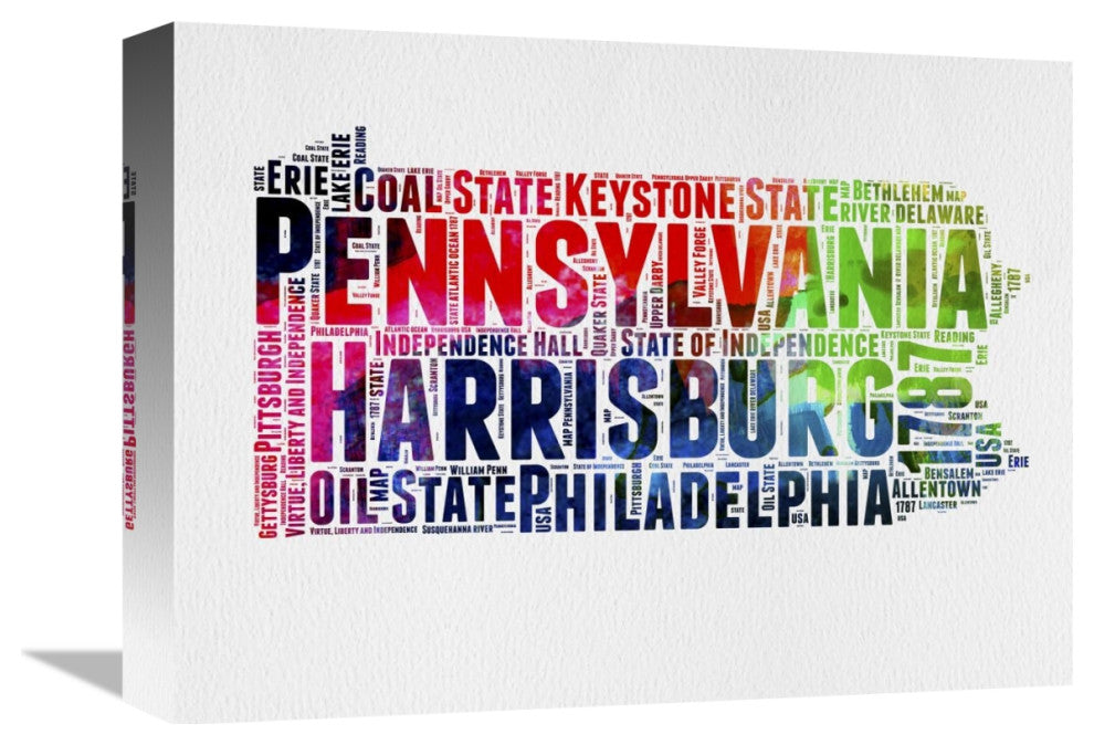 "Pennsylvania Watercolor Word Cloud" Fine Art Print