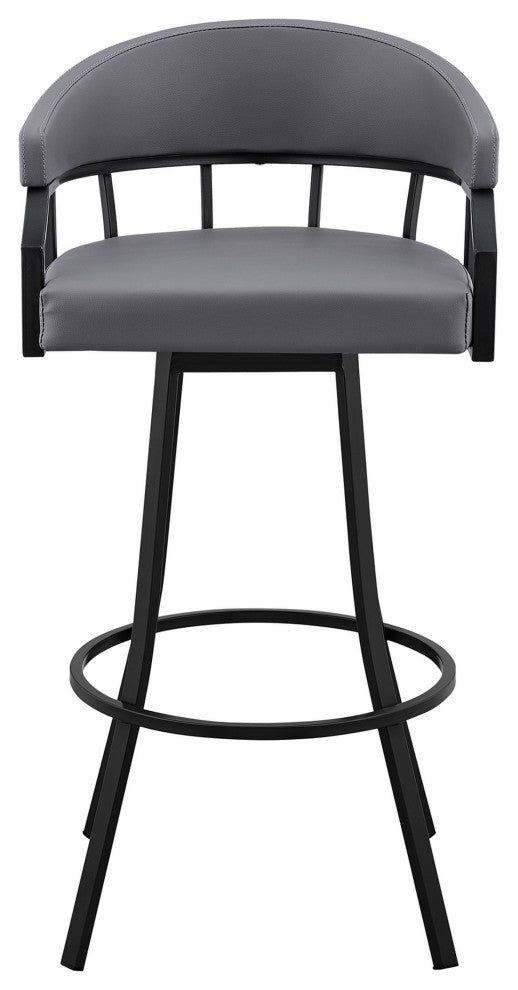 Benzara BM282095 Mayla 30" Swivel Bar Stool Black Flared Legs, Gray Faux Leather