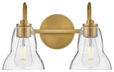 Lark Vera 15" Two-Light Bath Vanity Fixture, Lacquered Brass
