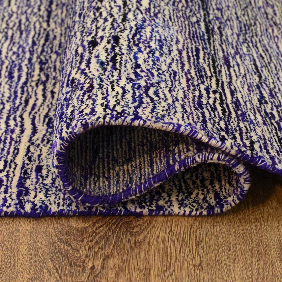 Hand Knotted Loom Silk Mix Area Rug Solid Purple Blue